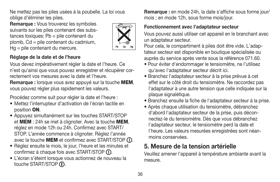 Mesure de la tension artérielle | Beurer BM 58 User Manual | Page 36 / 124