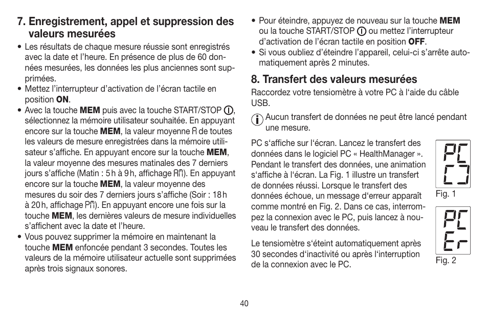 Transfert des valeurs mesurées | Beurer BM 58 User Manual | Page 40 / 124