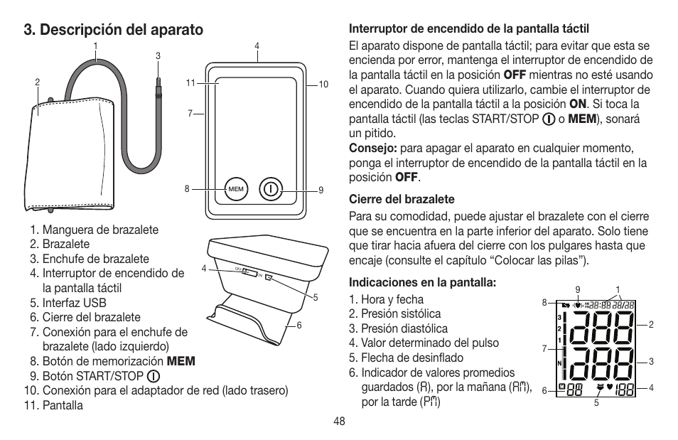 Descripción del aparato | Beurer BM 58 User Manual | Page 48 / 124