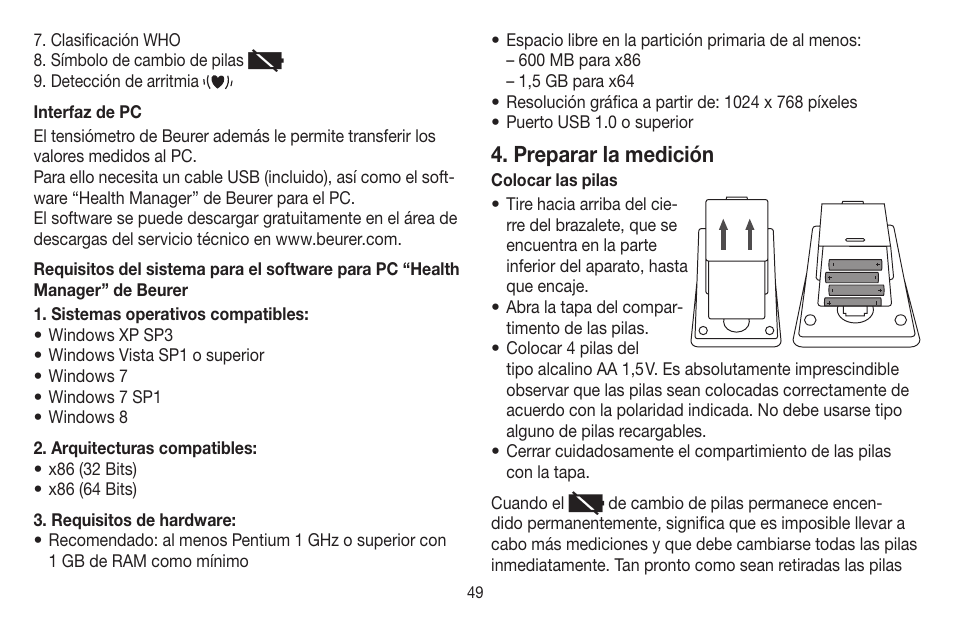 Preparar la medición | Beurer BM 58 User Manual | Page 49 / 124