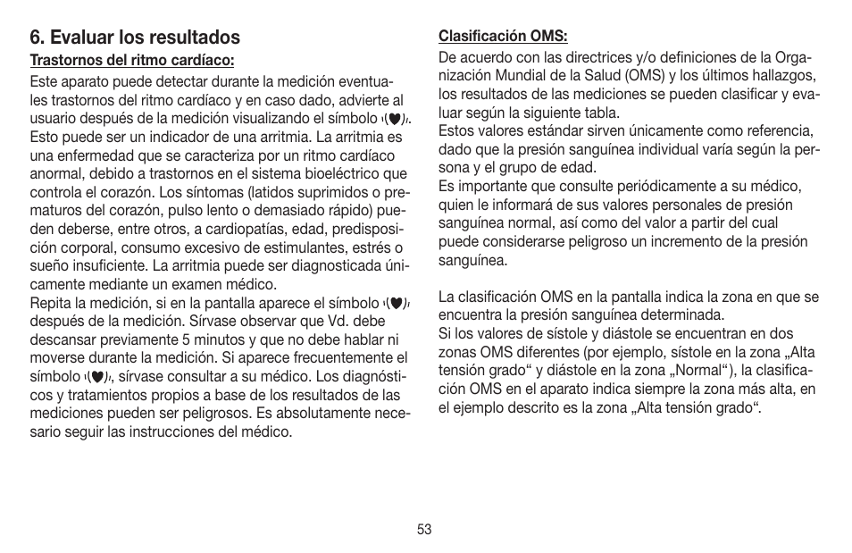 Evaluar los resultados | Beurer BM 58 User Manual | Page 53 / 124