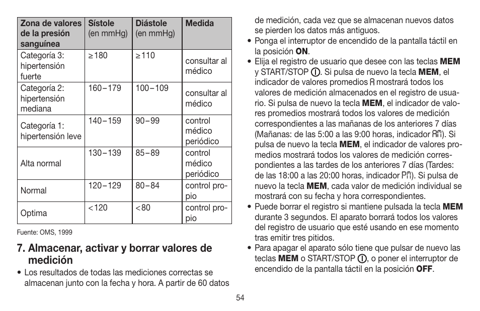 Almacenar, activar y borrar valores de medición | Beurer BM 58 User Manual | Page 54 / 124