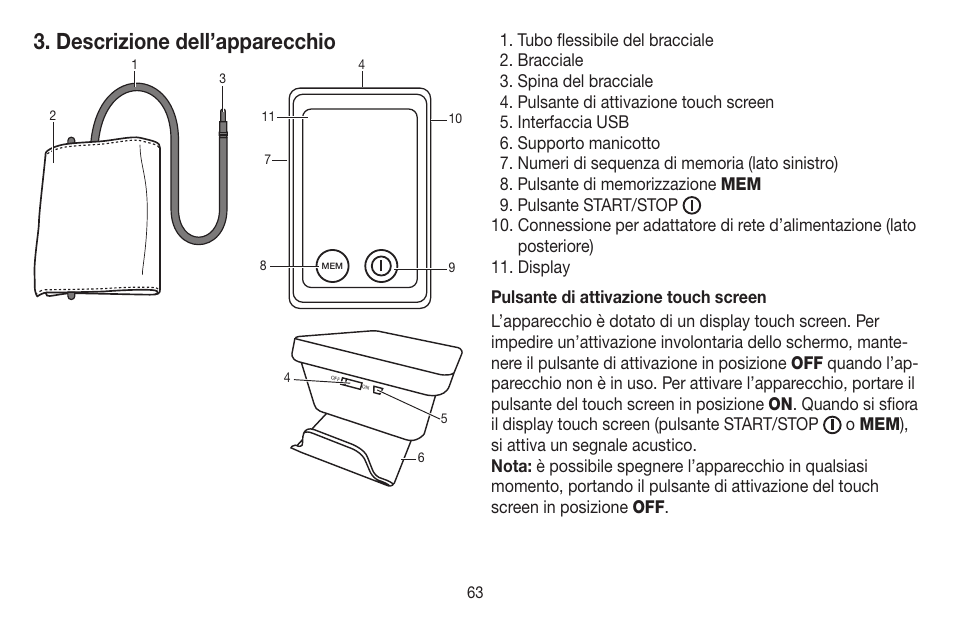 Descrizione dell’apparecchio | Beurer BM 58 User Manual | Page 63 / 124