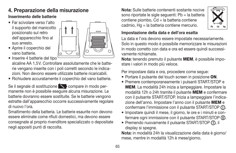 Preparazione della misurazione | Beurer BM 58 User Manual | Page 65 / 124