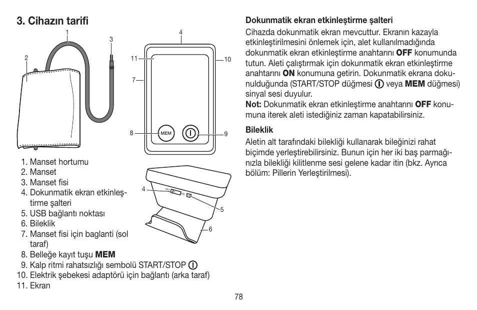 Cihazın tarifi | Beurer BM 58 User Manual | Page 78 / 124