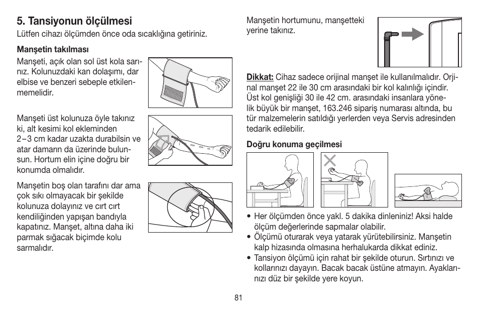 Tansiyonun ölçülmesi | Beurer BM 58 User Manual | Page 81 / 124