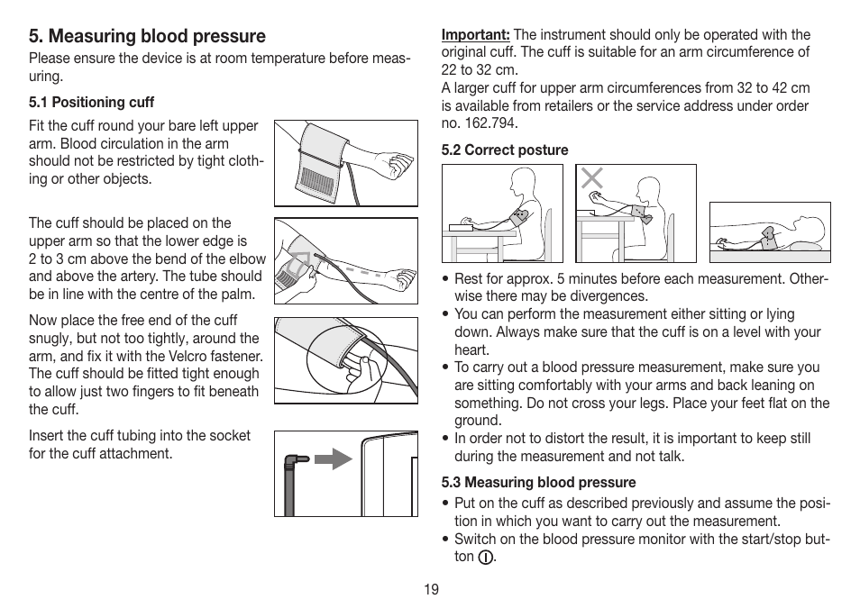 Measuring blood pressure | Beurer BM 60 User Manual | Page 19 / 100