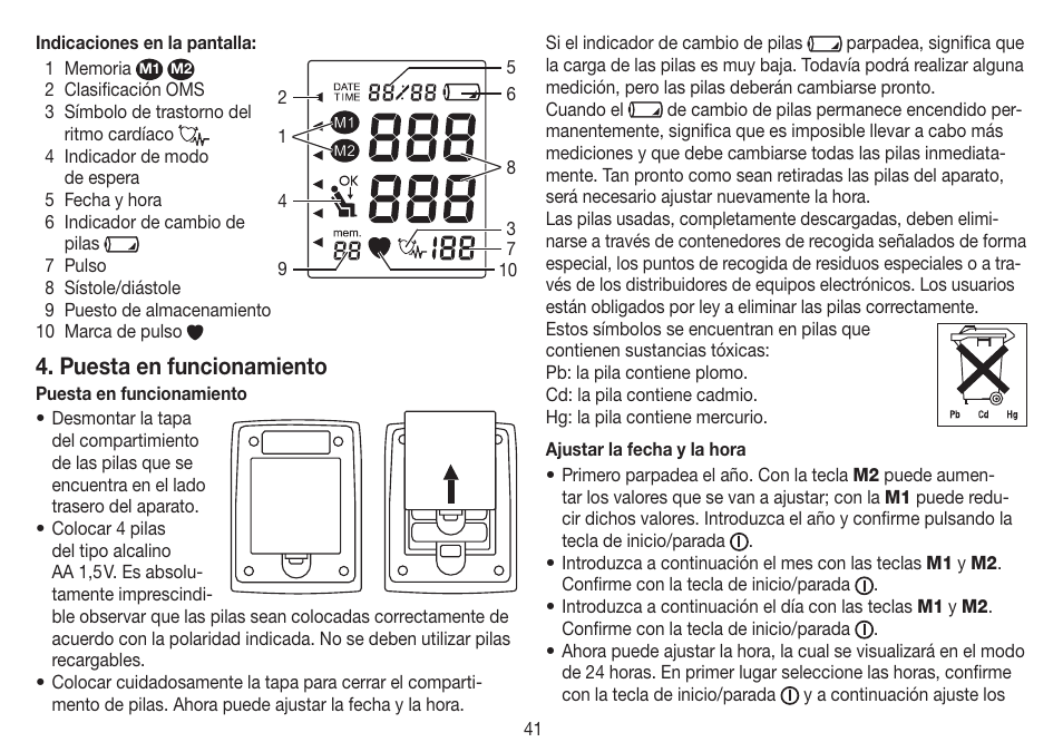 Puesta en funcionamiento | Beurer BM 60 User Manual | Page 41 / 100