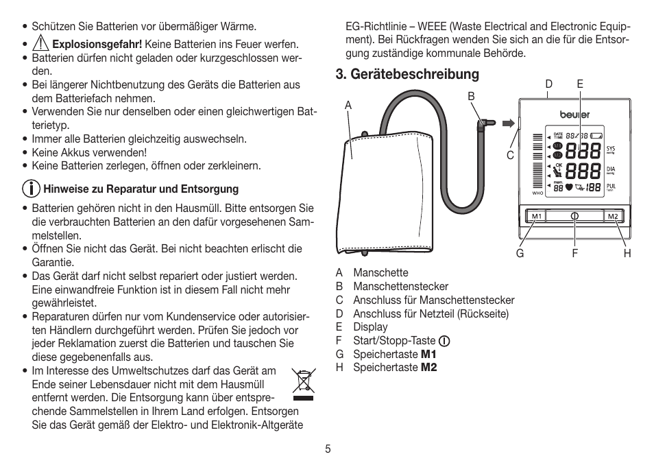 Gerätebeschreibung | Beurer BM 60 User Manual | Page 5 / 100