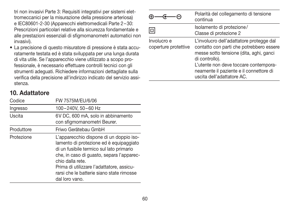 Adattatore | Beurer BM 60 User Manual | Page 60 / 100