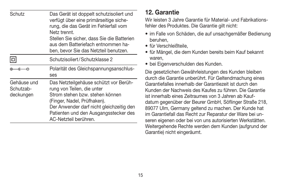 Garantie | Beurer BM 65 User Manual | Page 15 / 116