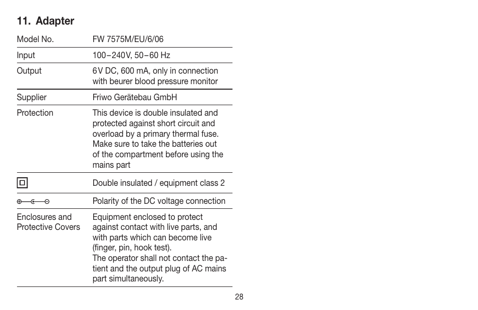 Adapter | Beurer BM 65 User Manual | Page 28 / 116