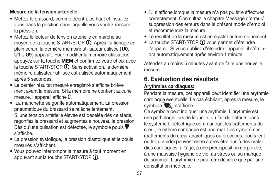 Evaluation des résultats | Beurer BM 65 User Manual | Page 37 / 116