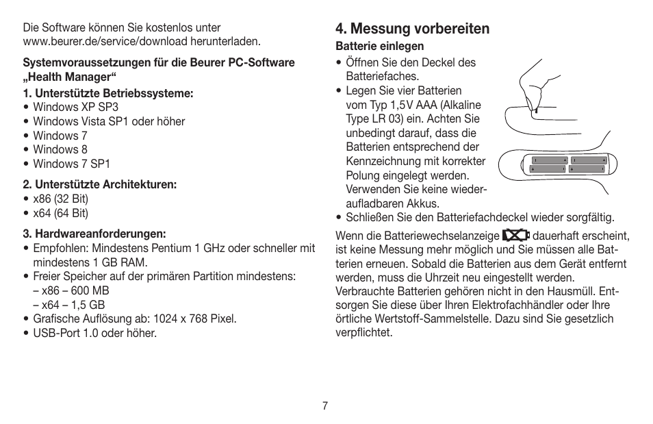 Messung vorbereiten | Beurer BM 65 User Manual | Page 7 / 116