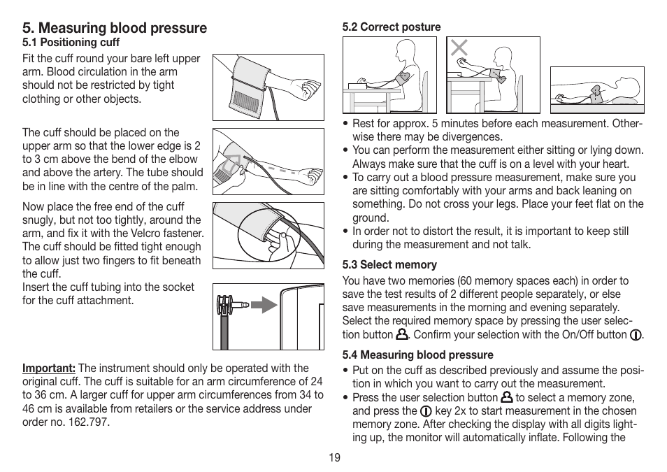 Measuring blood pressure | Beurer BM 70 User Manual | Page 19 / 100