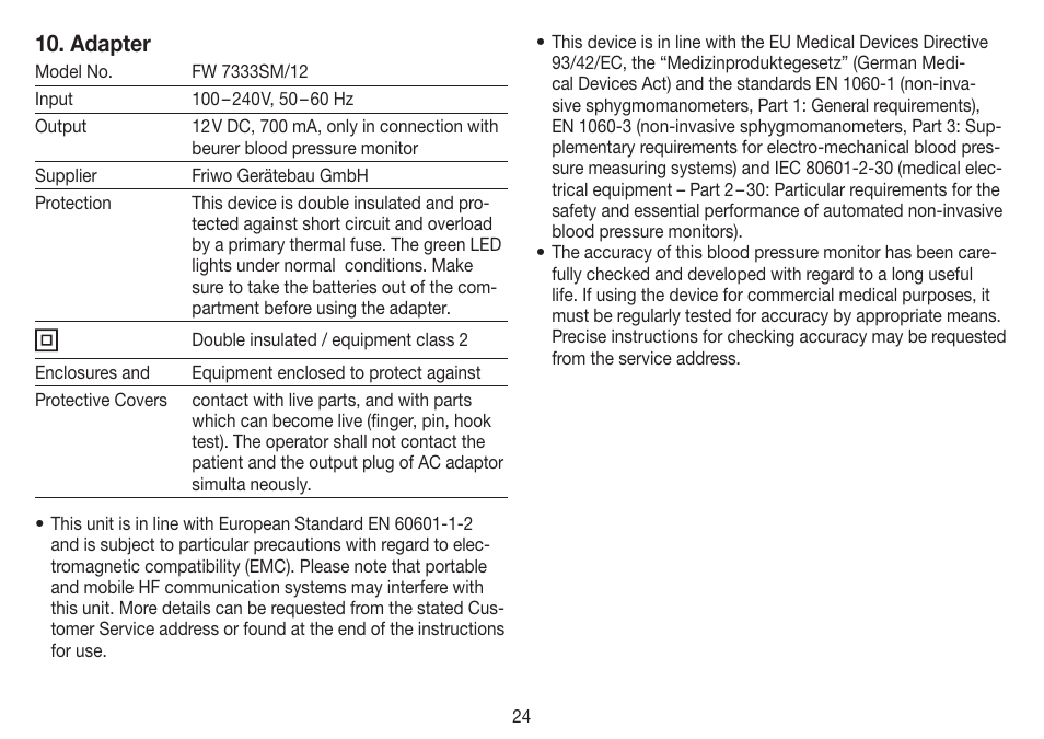 Adapter | Beurer BM 70 User Manual | Page 24 / 100