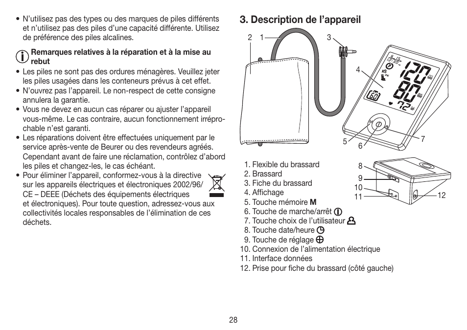 Description de l’appareil | Beurer BM 70 User Manual | Page 28 / 100