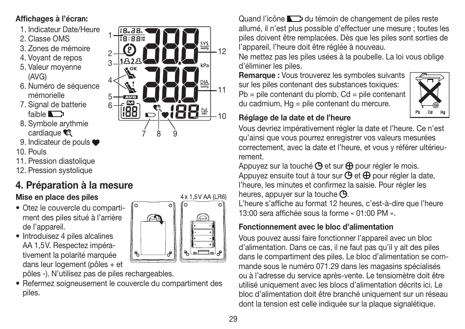 Préparation à la mesure | Beurer BM 70 User Manual | Page 29 / 100