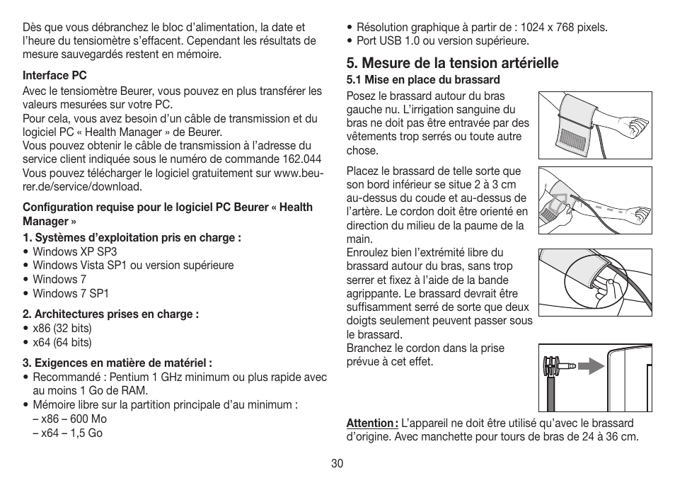 Mesure de la tension artérielle | Beurer BM 70 User Manual | Page 30 / 100
