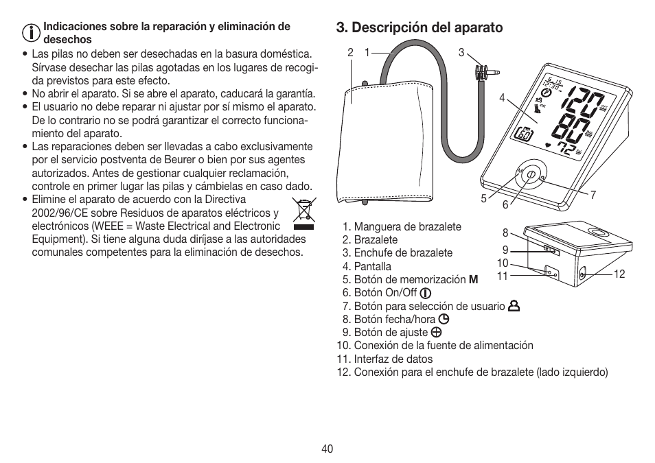 Descripción del aparato | Beurer BM 70 User Manual | Page 40 / 100