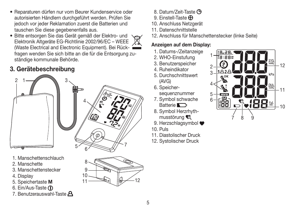 Gerätebeschreibung | Beurer BM 70 User Manual | Page 5 / 100