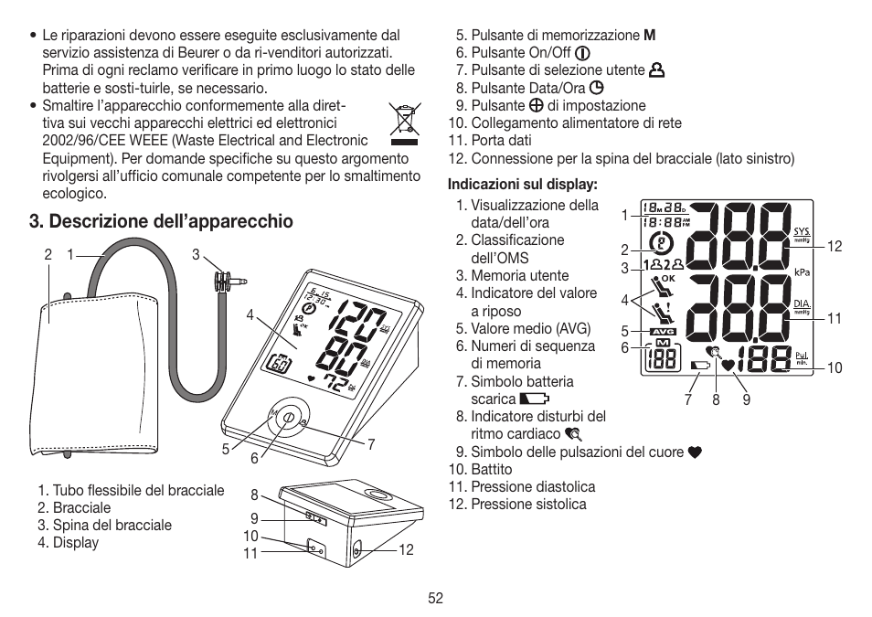 Descrizione dell’apparecchio | Beurer BM 70 User Manual | Page 52 / 100
