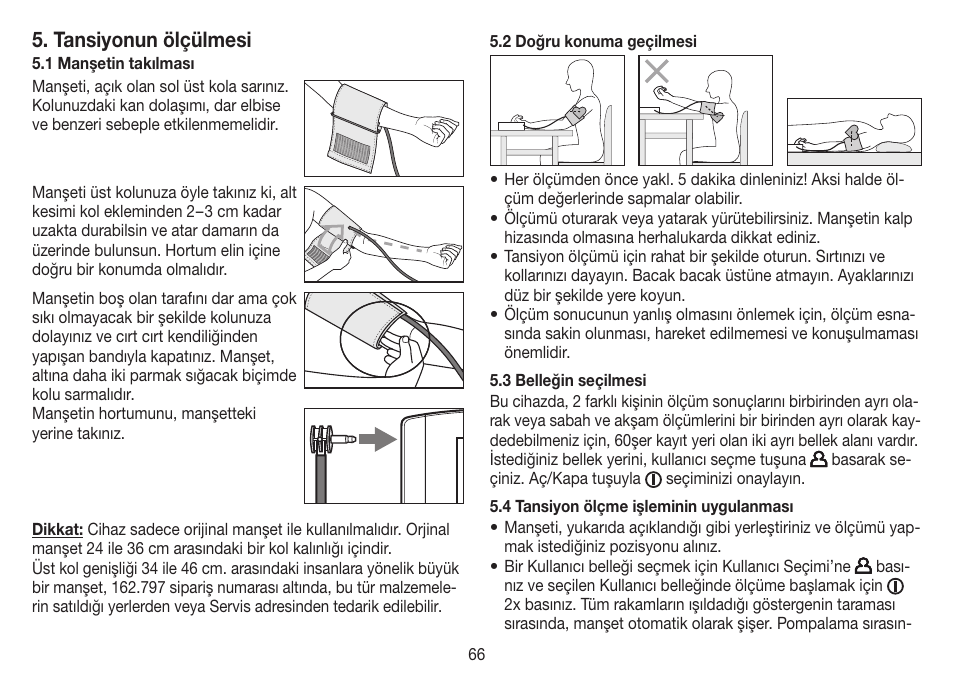 Tansiyonun ölçülmesi | Beurer BM 70 User Manual | Page 66 / 100