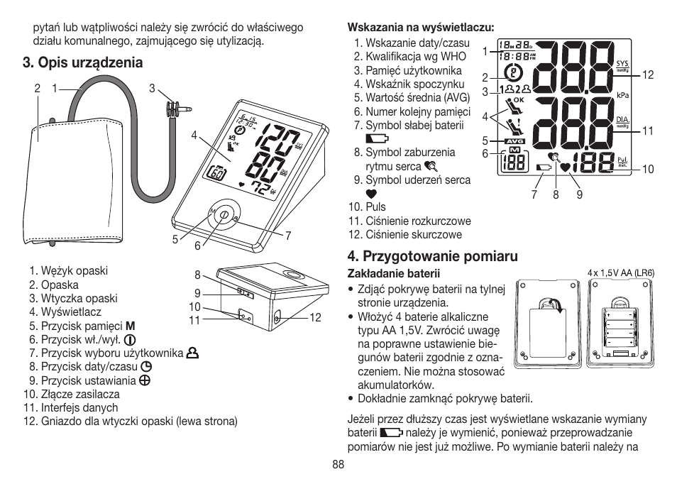 Opis urządzenia, Przygotowanie pomiaru | Beurer BM 70 User Manual | Page 88 / 100