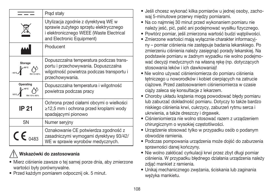 Ip 21 | Beurer BM 75 User Manual | Page 108 / 128