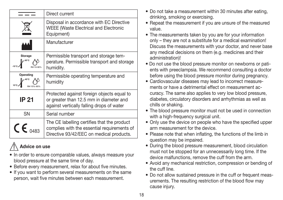 Ip 21 | Beurer BM 75 User Manual | Page 18 / 128