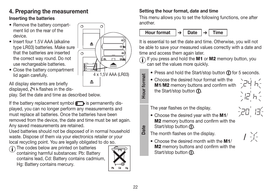 Preparing the measurement | Beurer BM 75 User Manual | Page 22 / 128
