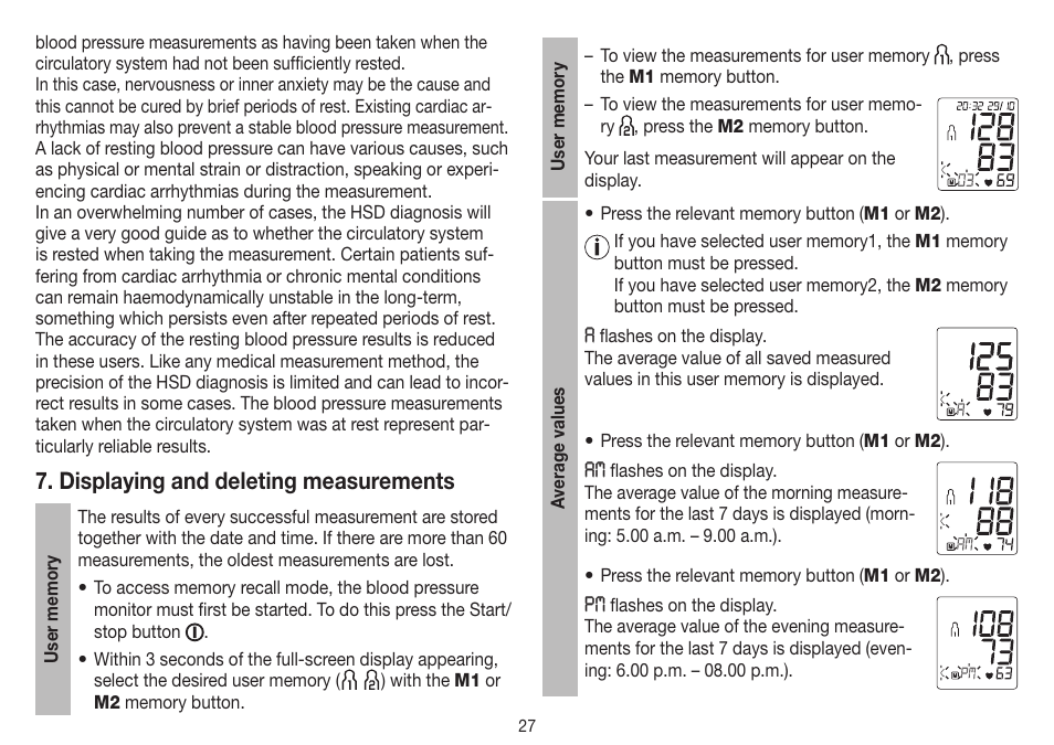 Displaying and deleting measurements | Beurer BM 75 User Manual | Page 27 / 128