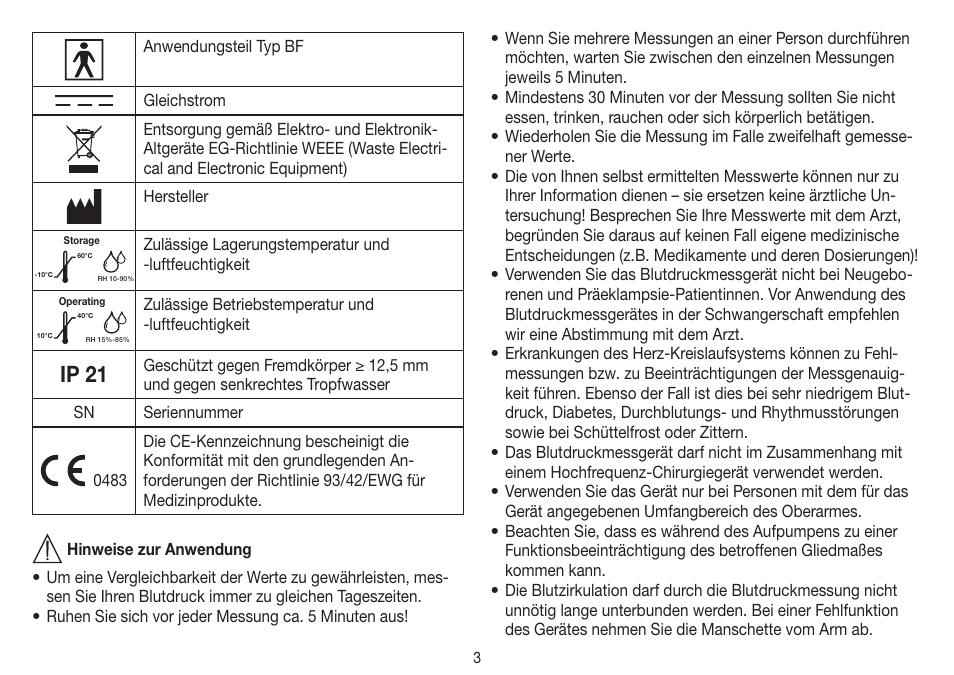 Ip 21 | Beurer BM 75 User Manual | Page 3 / 128