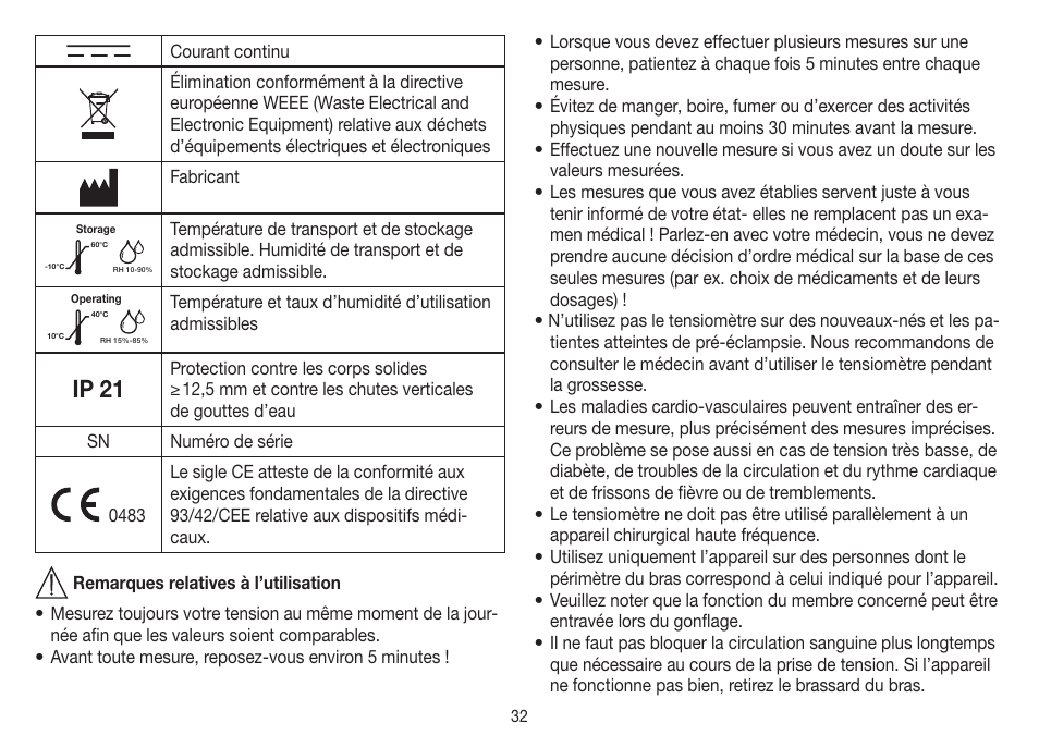 Ip 21 | Beurer BM 75 User Manual | Page 32 / 128