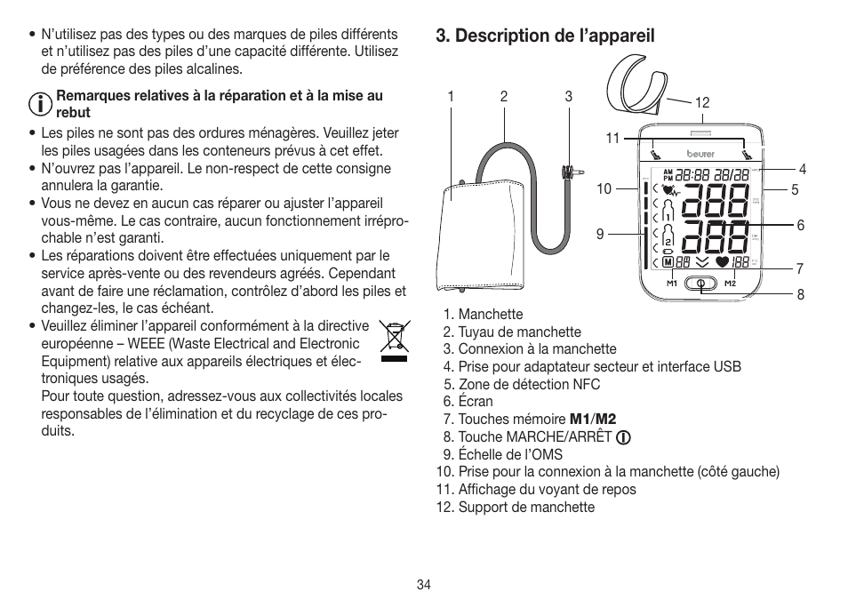 Description de l’appareil | Beurer BM 75 User Manual | Page 34 / 128