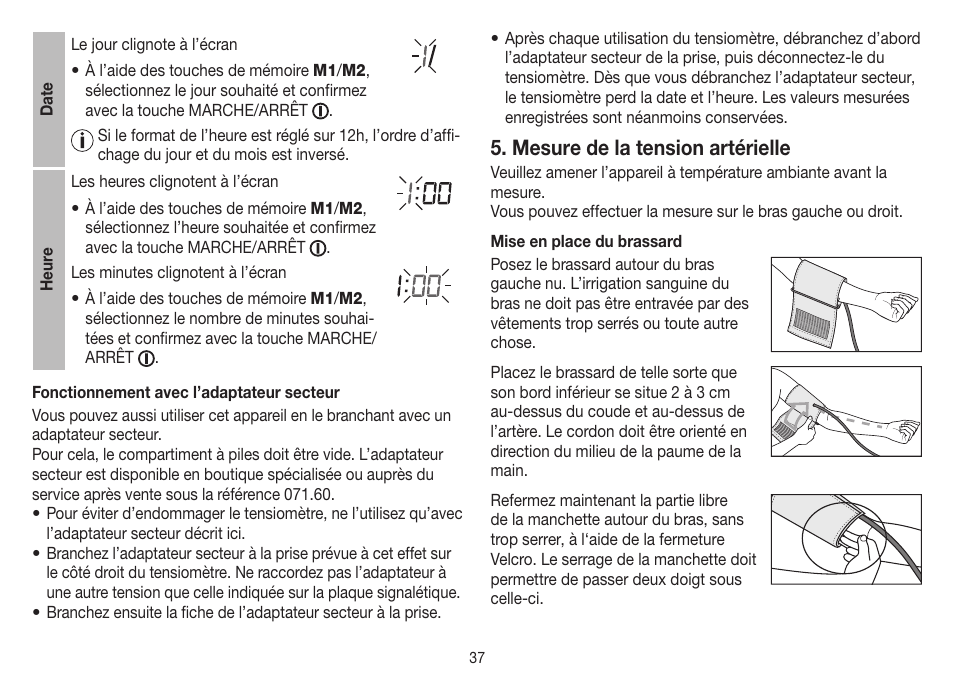 Mesure de la tension artérielle | Beurer BM 75 User Manual | Page 37 / 128