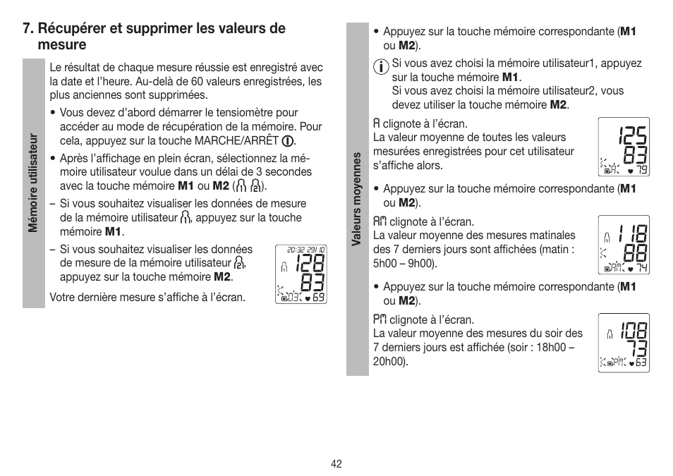 Récupérer et supprimer les valeurs de mesure | Beurer BM 75 User Manual | Page 42 / 128