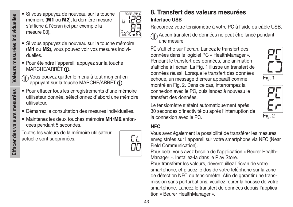 Transfert des valeurs mesurées | Beurer BM 75 User Manual | Page 43 / 128