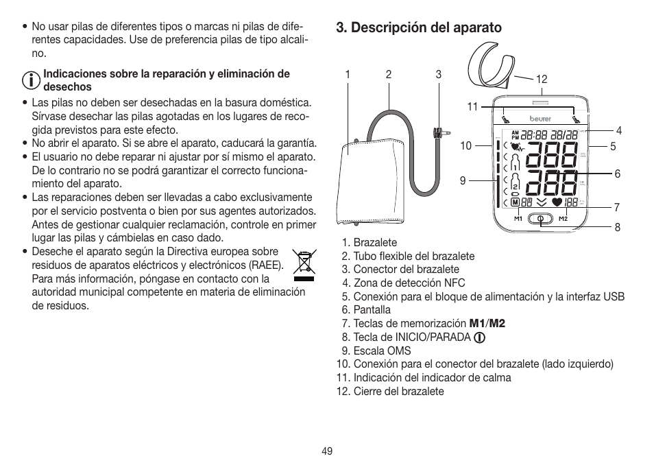 Descripción del aparato | Beurer BM 75 User Manual | Page 49 / 128