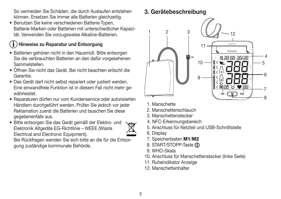 Gerätebeschreibung | Beurer BM 75 User Manual | Page 5 / 128