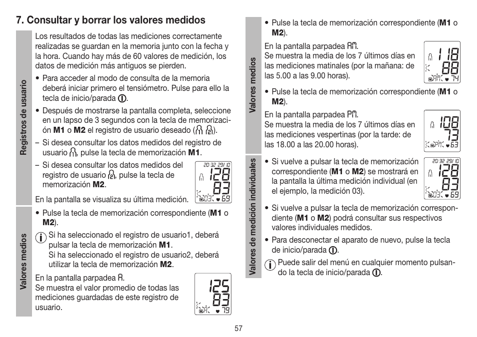 Consultar y borrar los valores medidos | Beurer BM 75 User Manual | Page 57 / 128