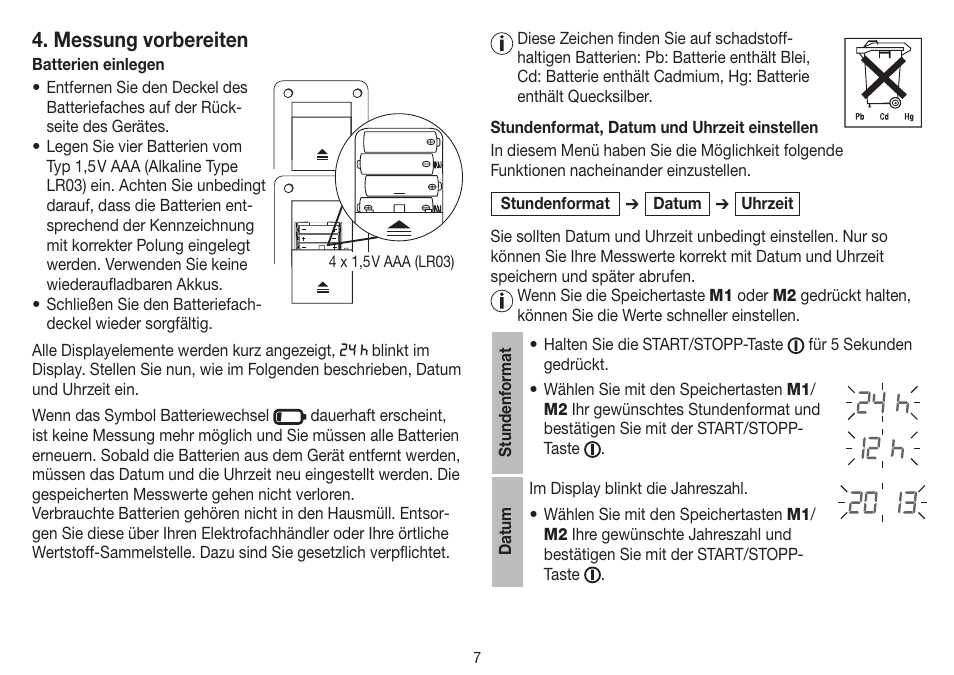 Messung vorbereiten | Beurer BM 75 User Manual | Page 7 / 128