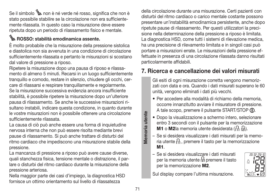 Ricerca e cancellazione dei valori misurati | Beurer BM 75 User Manual | Page 71 / 128