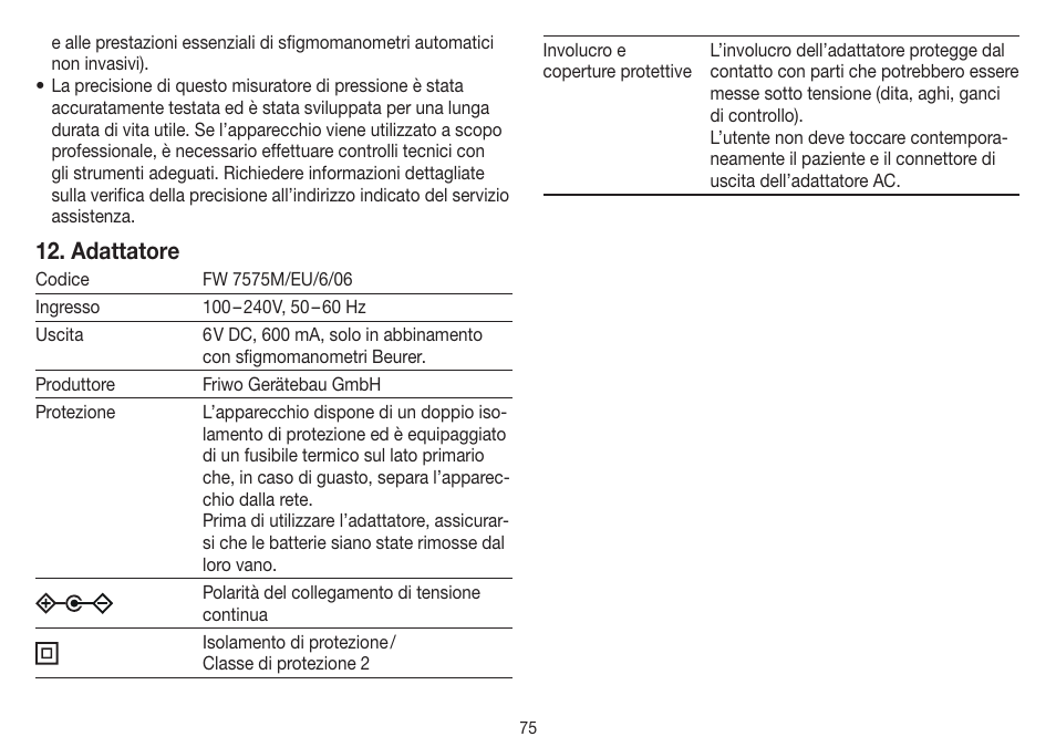 Adattatore | Beurer BM 75 User Manual | Page 75 / 128