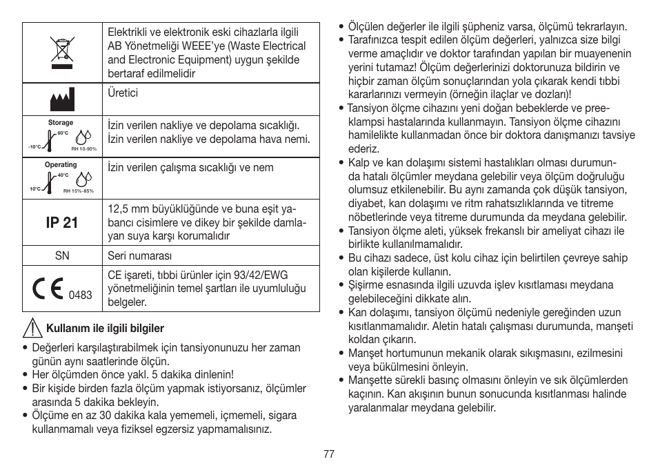 Ip 21 | Beurer BM 75 User Manual | Page 77 / 128