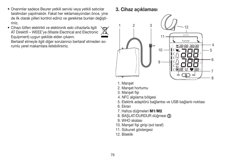 Cihaz açıklaması | Beurer BM 75 User Manual | Page 79 / 128