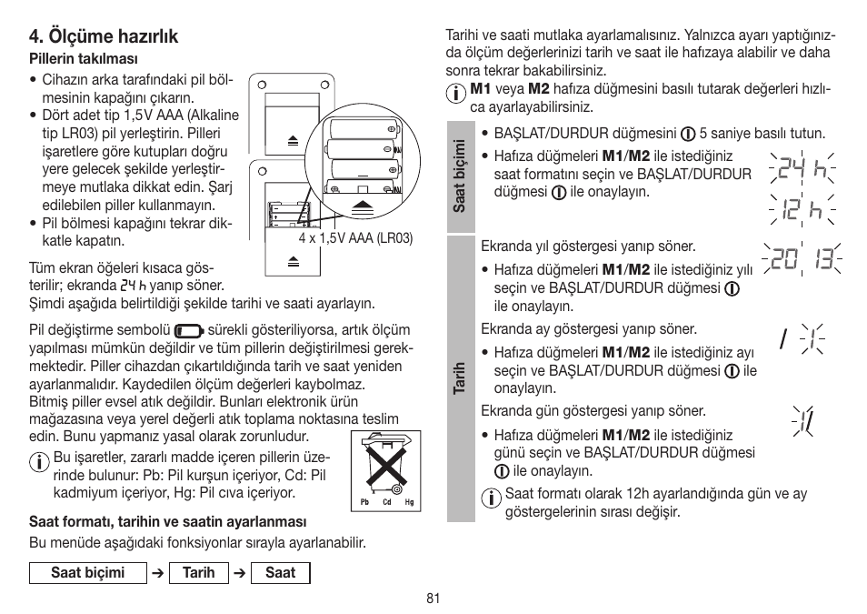Ölçüme hazırlık | Beurer BM 75 User Manual | Page 81 / 128