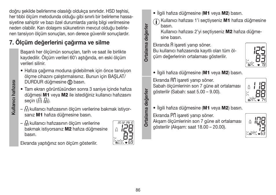 Ölçüm değerlerini çağırma ve silme | Beurer BM 75 User Manual | Page 86 / 128