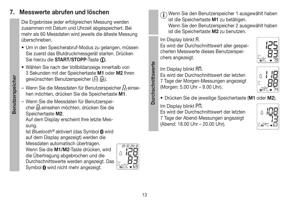 Messwerte abrufen und löschen | Beurer BM 85 User Manual | Page 13 / 144