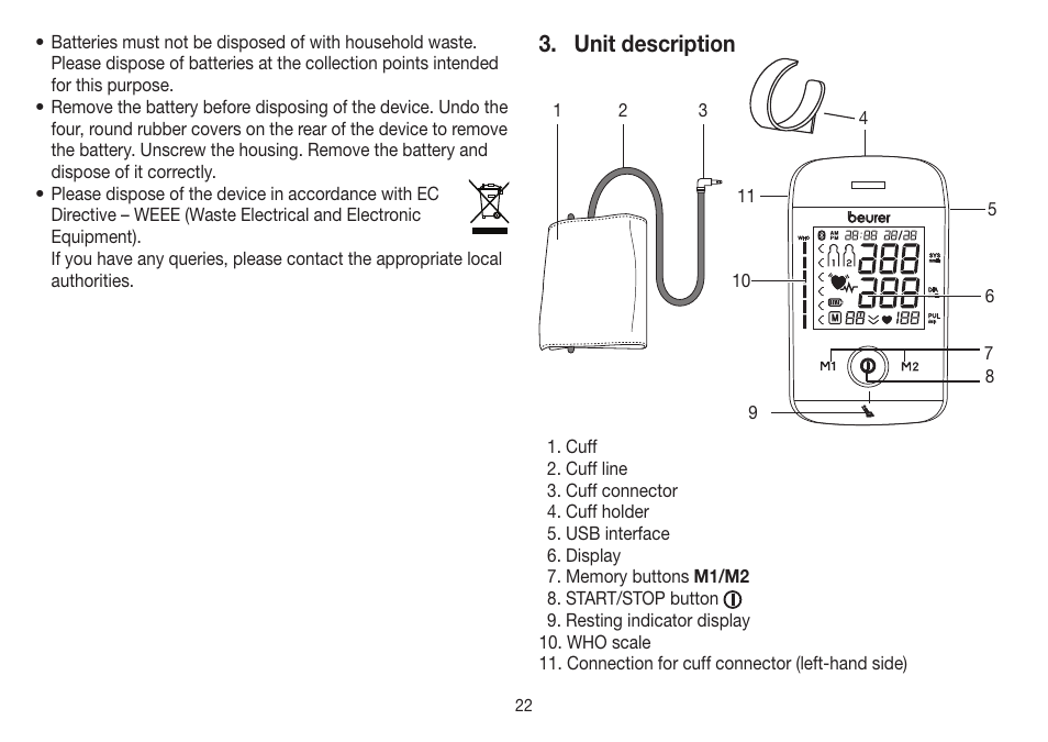 Unit description | Beurer BM 85 User Manual | Page 22 / 144